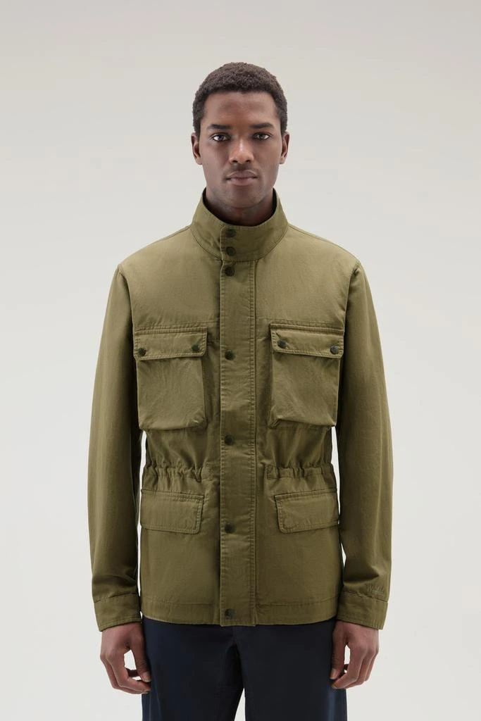 Woolrich Field Jacket in Cotton-Linen Blend Men Green
