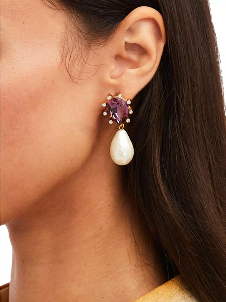 Oscar de la Renta Metal, Glass Crystal &amp; Imitation Pearl Drop Earrings 2