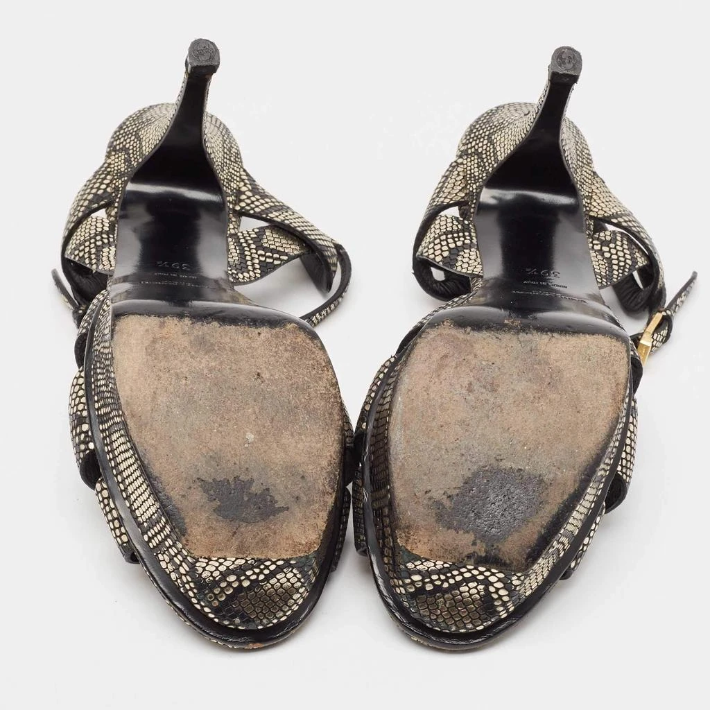 Yves Saint Laurent Saint Laurent Black/Gold Textured Leather Tribute Sandals Size 39.5 6
