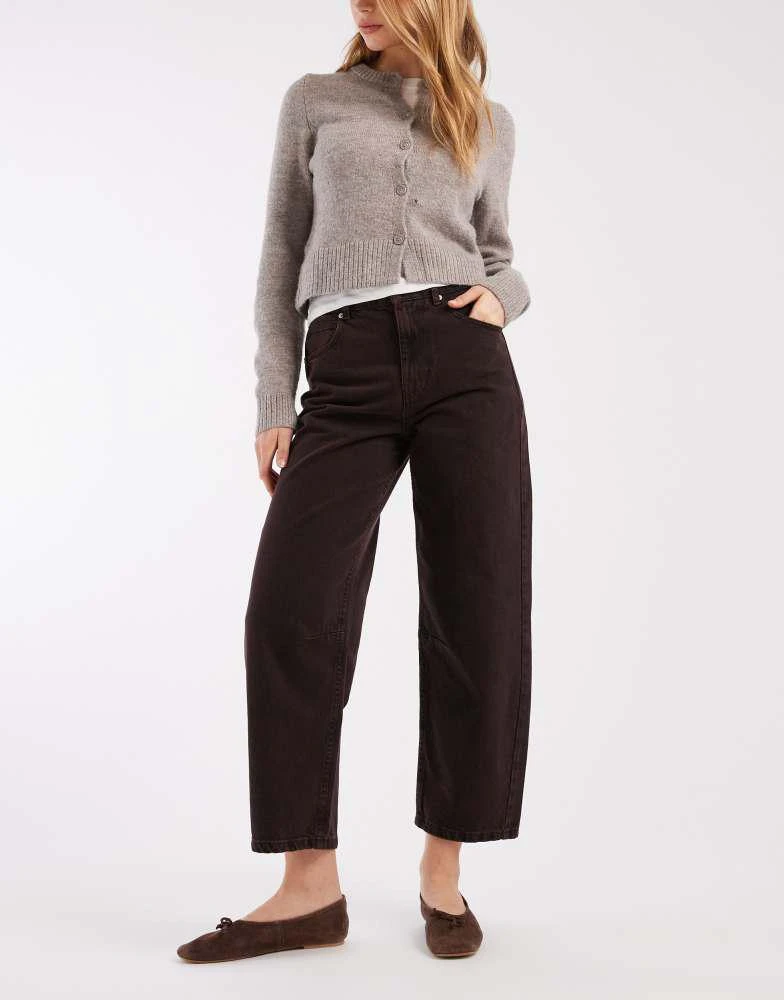 ASOS ASOS DESIGN ankle grazer barrel jeans with cinch waist in burgundy