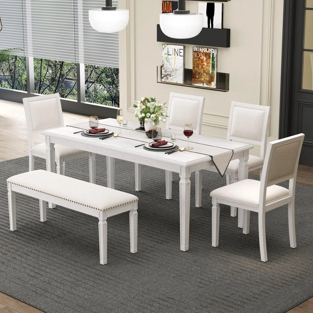 Streamdale Furniture Streamdale Vintage Extendable Dining Table Set for 6 (Washed White)