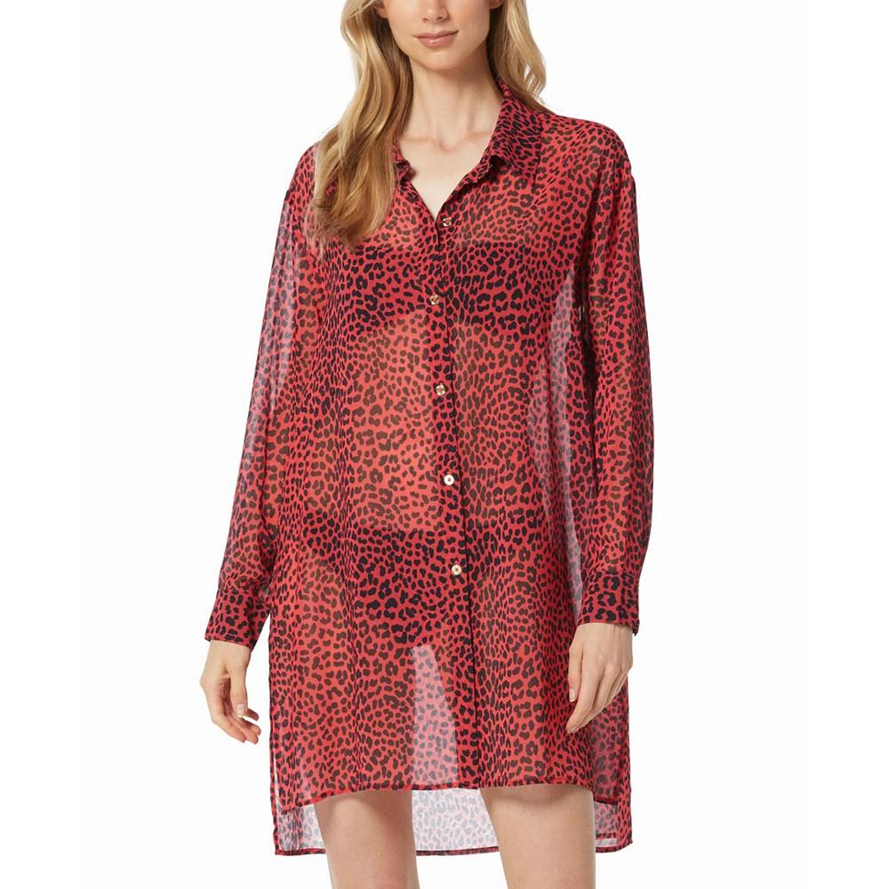 Michael Kors Women's Animal-Print Sheer Cover-Up Shirt