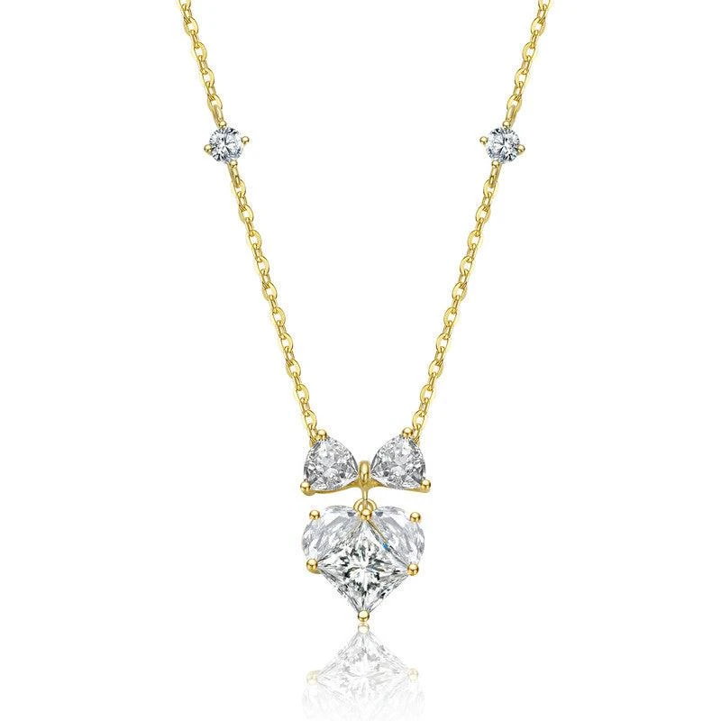 GigiGirl 14K Gold Plated with Clear Cubic Zirconia Heart Design Necklace for Teens