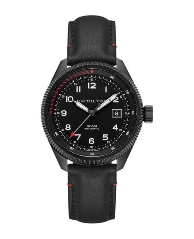 Hamilton Hamilton Khaki Aviation Auto Takeoff Air Zermatt Black Dial Leather Strap Men's Watch H76695733 1