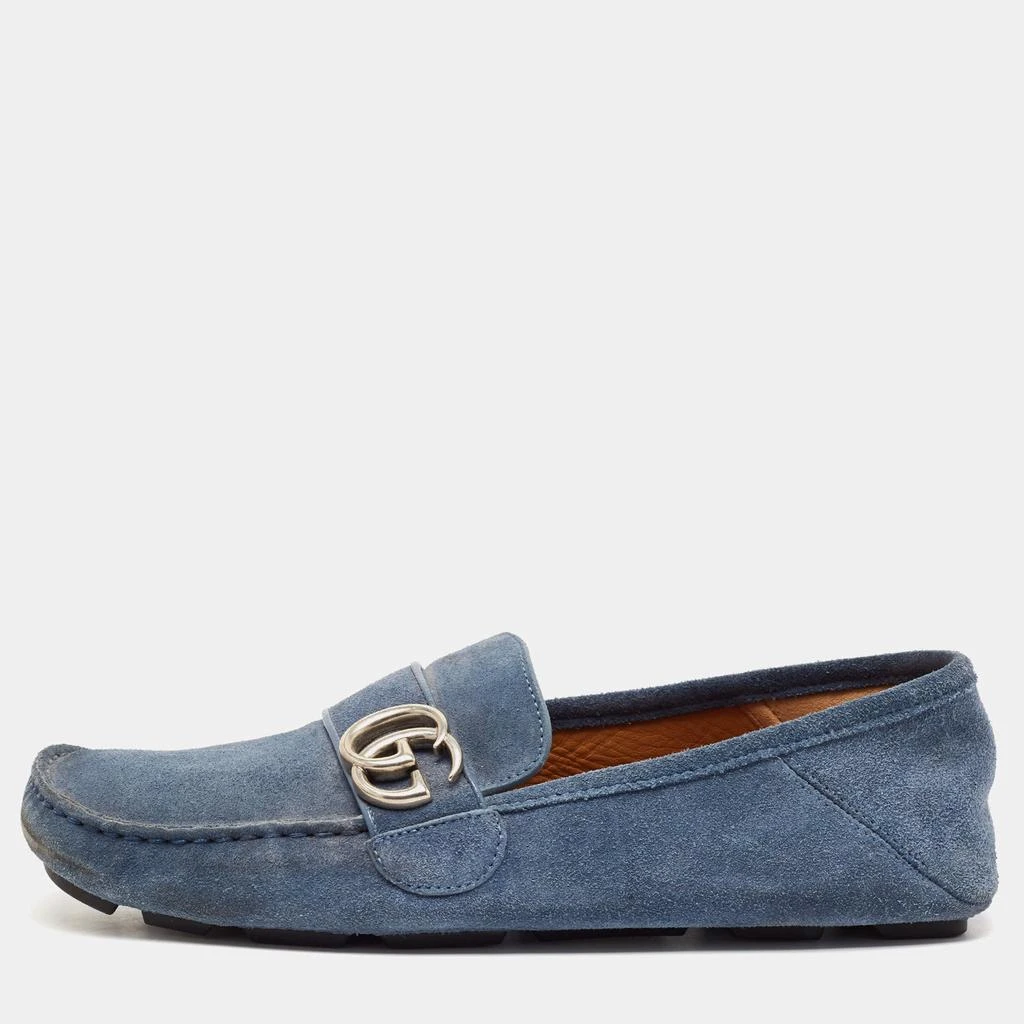 Gucci Blue Suede Loafers Slip On Gucci Jordaan Horsebit suede loafers in blue - Gucci | Mytheresa main image 4