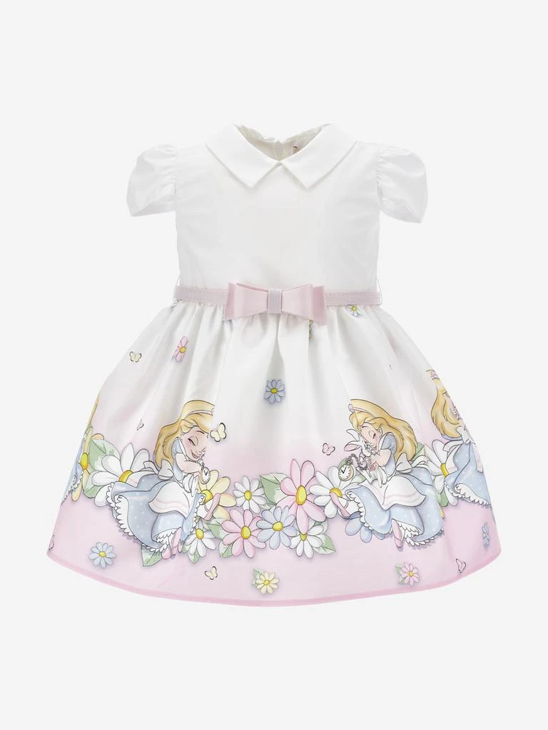 MONNALISA Baby Girls Alice In Wonderland Dress in White 1