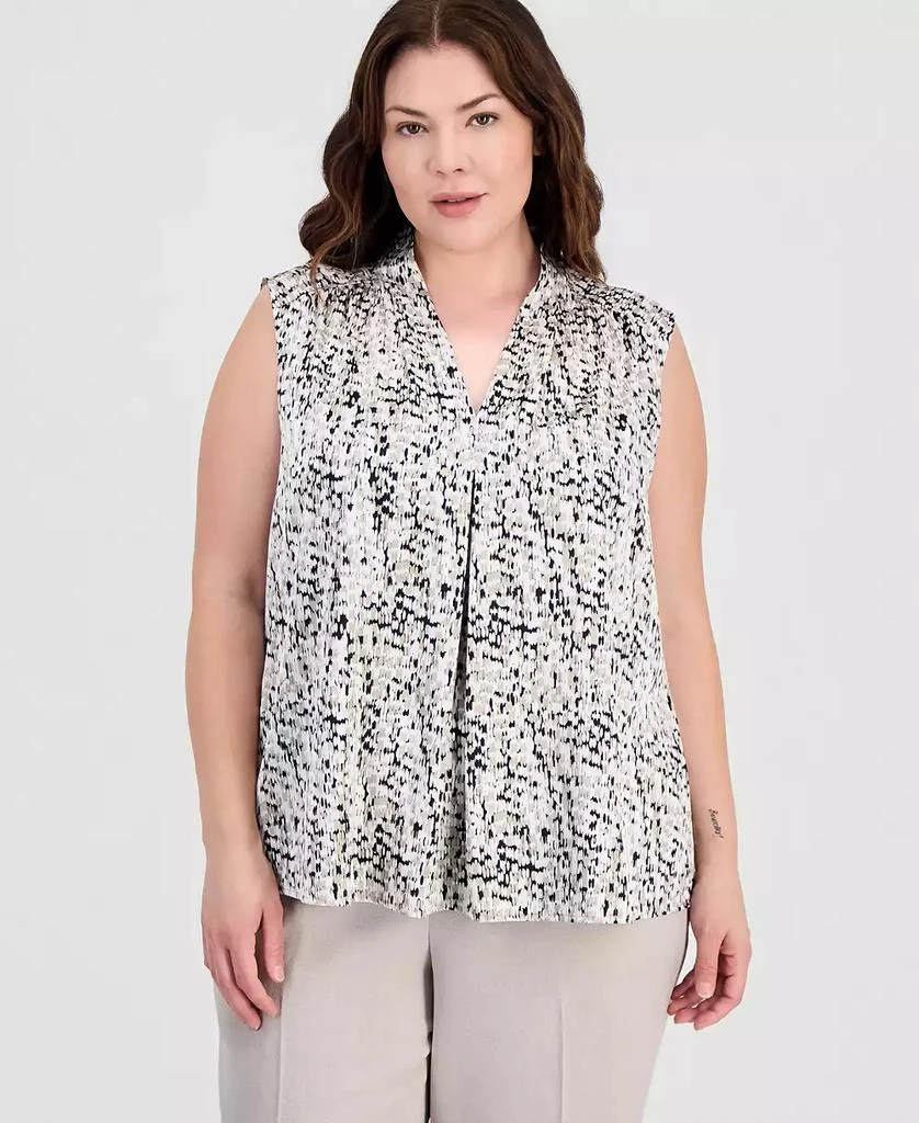 Kasper Plus Size V-Neck Front-Pleat Top