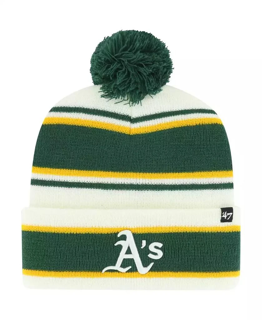 47 Brand Youth Boys and Girls White, Green Oakland Athletics Stripling Cuffed Knit Hat with Pom 1