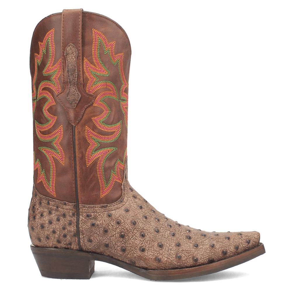 Dingo Outlaw Embroidered Ostrich Print Snip Toe Cowboy Boots