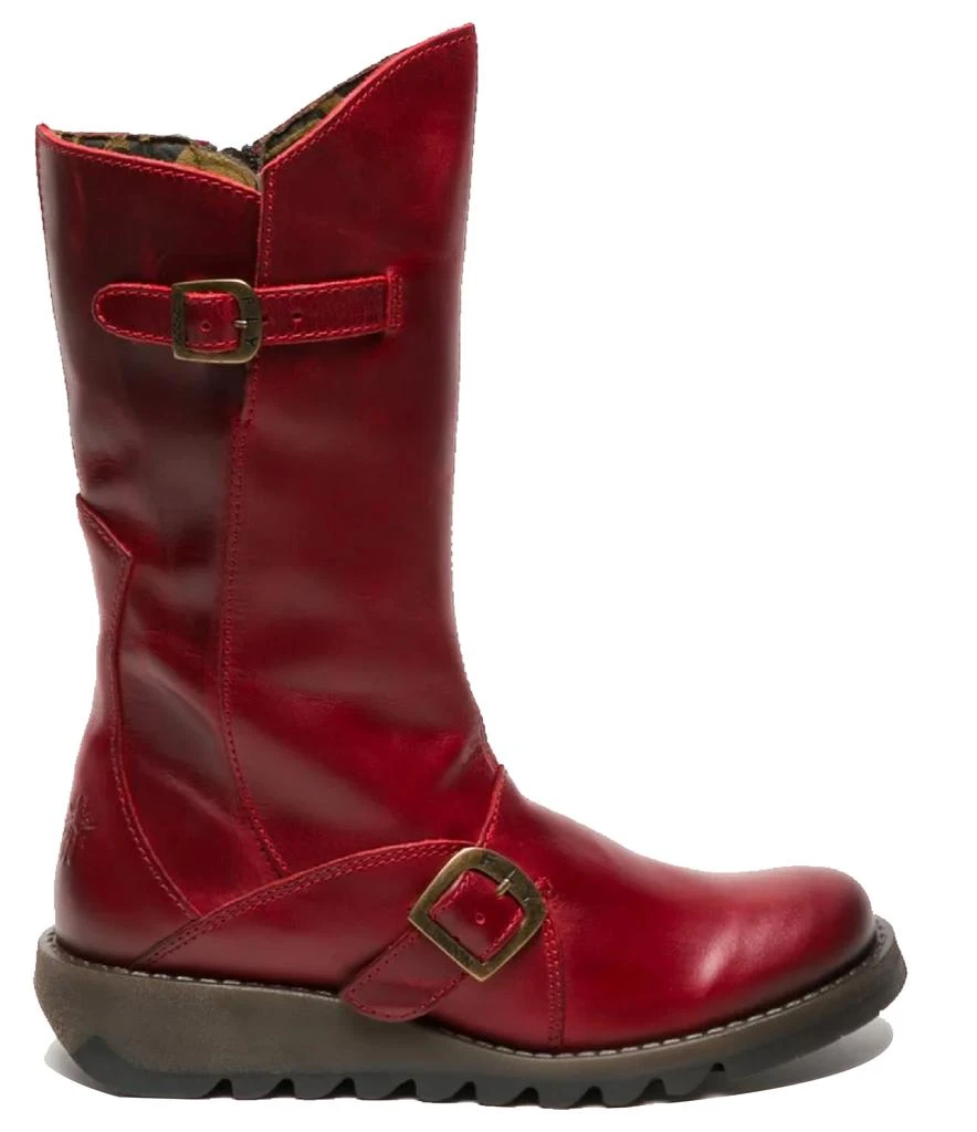 FLY London Fly London Womens Red MES 2 Wedge Heel Buckle Mid-Calf Leather Zip Platform Boots 1