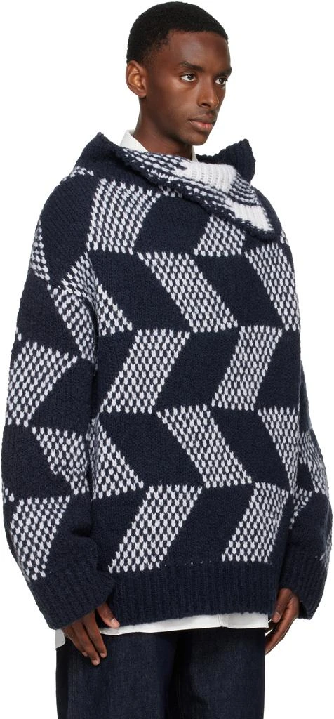 Dries Van Noten Navy 
White Oversized Graphic Turtleneck 2