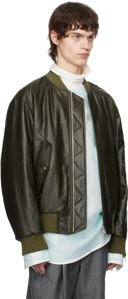 Dries Van Noten Khaki Faux-Leather Bomber Jacket 2