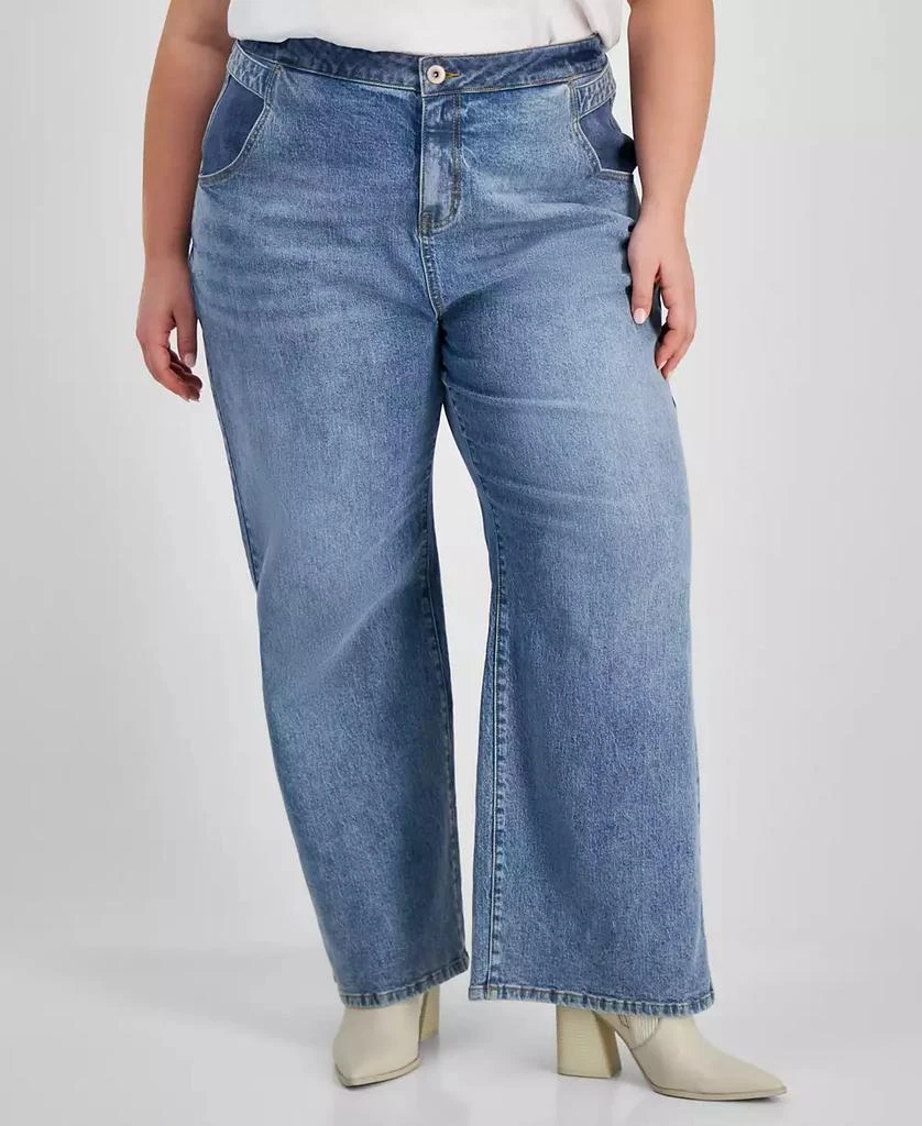 Bar III Trendy Plus Size High-Rise Wide-Leg Light-Wash Jeans, Exclusively at Macy's 3
