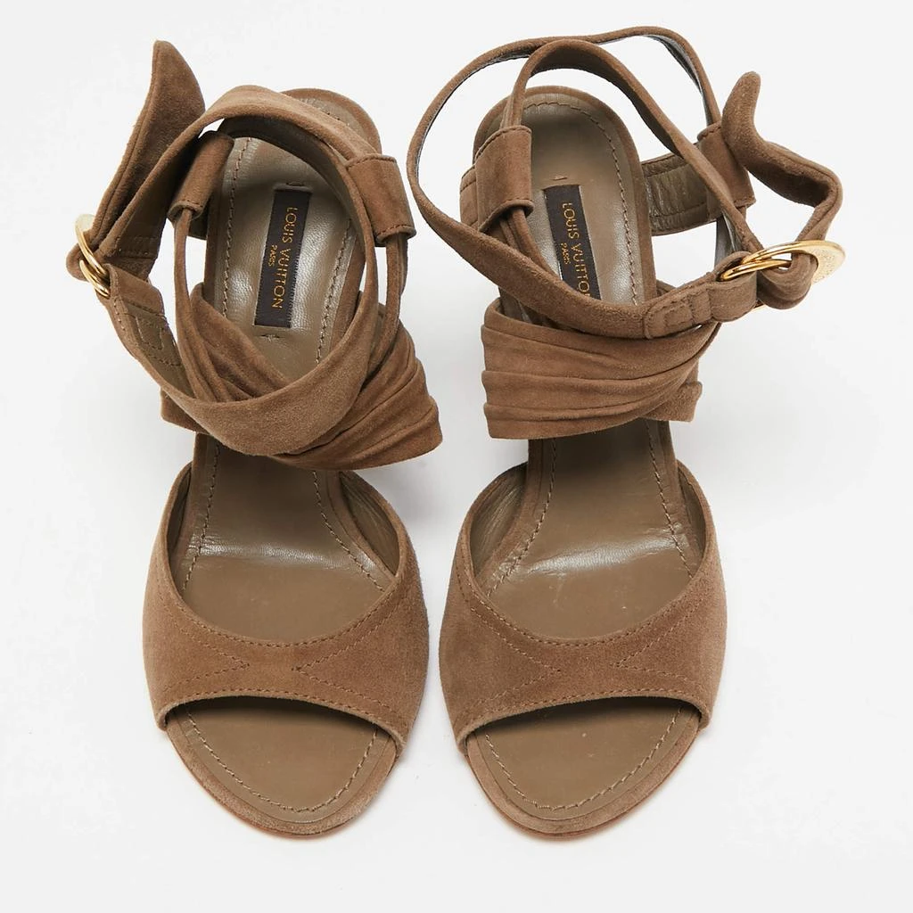 Louis Vuitton Louis Vuitton Brown Suede Criss Cross Ankle Wrap Wedge Sandals Size 37 3
