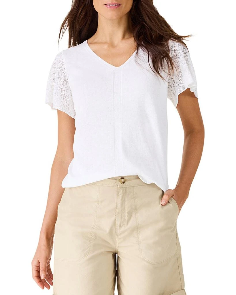 NIC+ZOE NIC+ZOE Pointelle Sleeve Linen-Blend Sweater 1