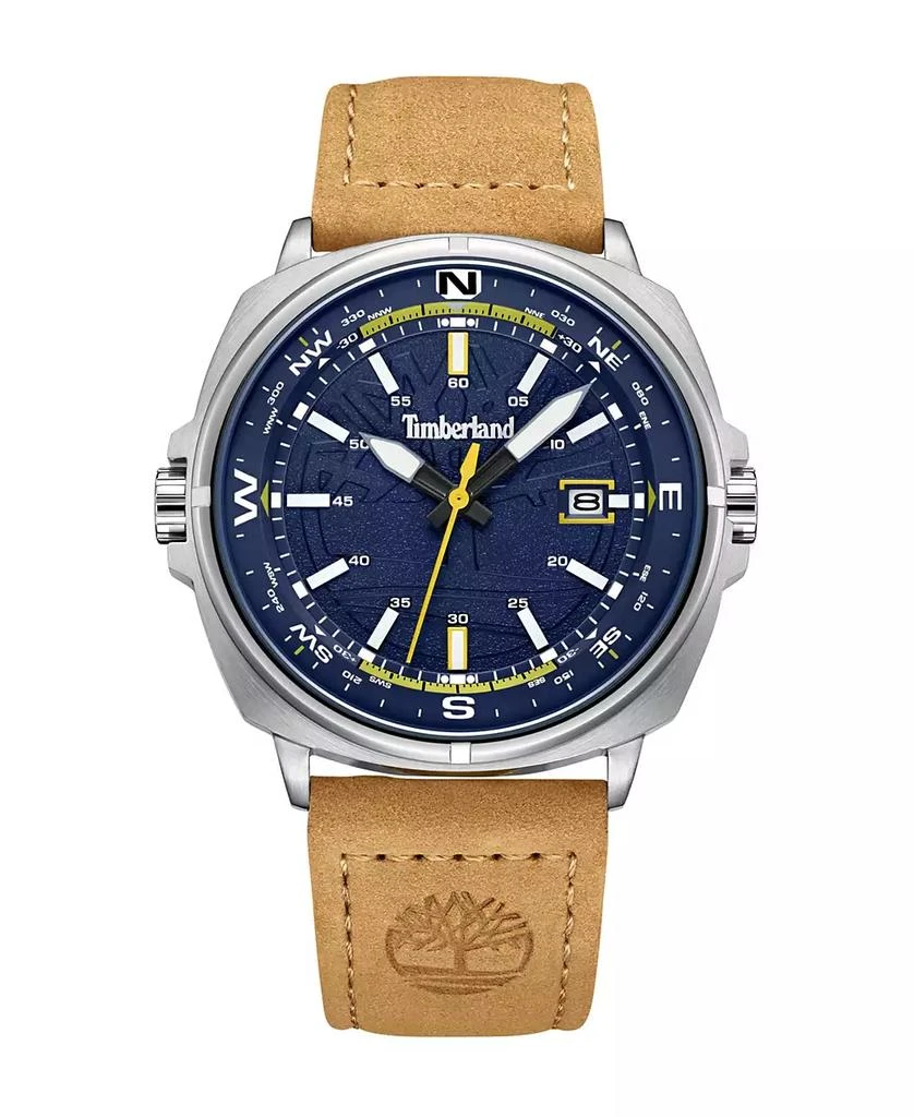 Timberland Men's Williston Three Date Hand Wheat Genuine Leather Strap Watch, 44mm 1