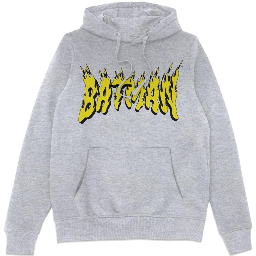 DC Comics DC Comics Batman Text Fire Hoodie - Grey