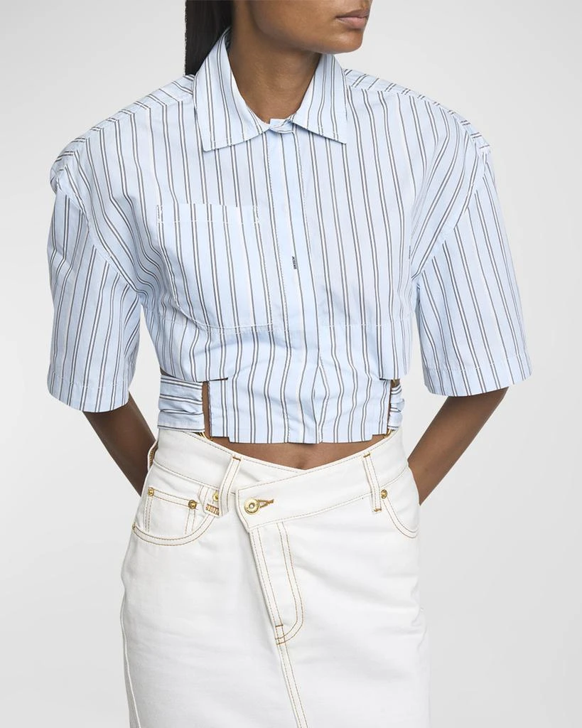 Jacquemus Bari Striped Short-Sleeve Crop Shirt 2