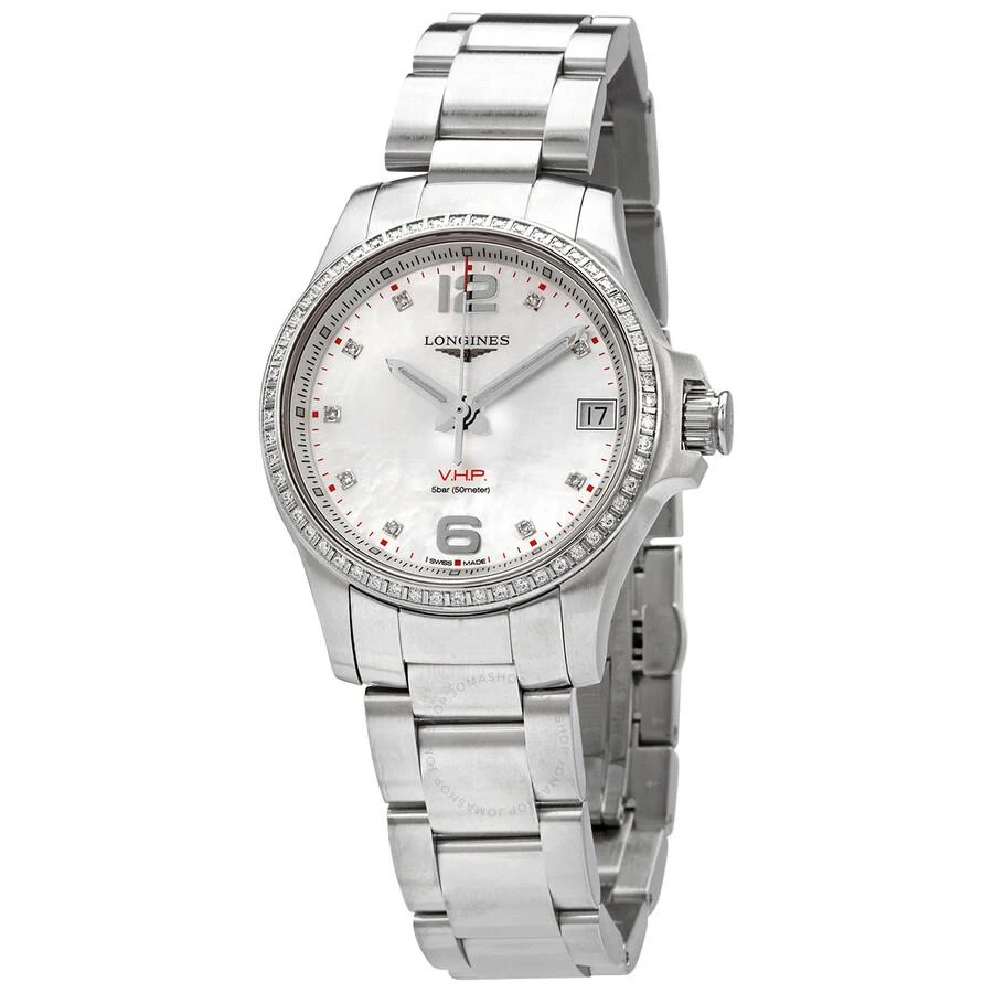Longines Conquest V.H.P. Quartz Diamond White Mother of Pearl Dial Ladies Watch L3.316.0.87.6 1