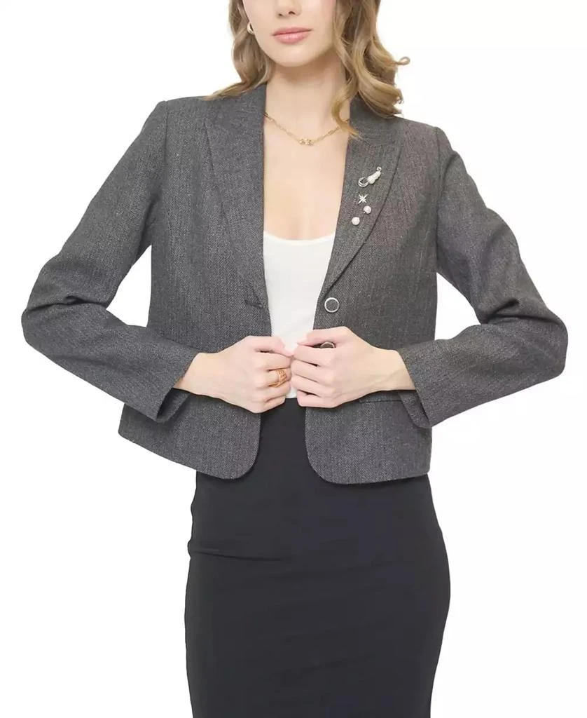 Central Park West Women
s Crystal Pins 
Chains Cropped Blazer