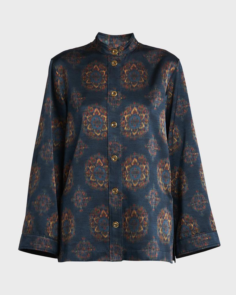 Loro Piana Cam Eloy Button-Front Rosette Print Blouse