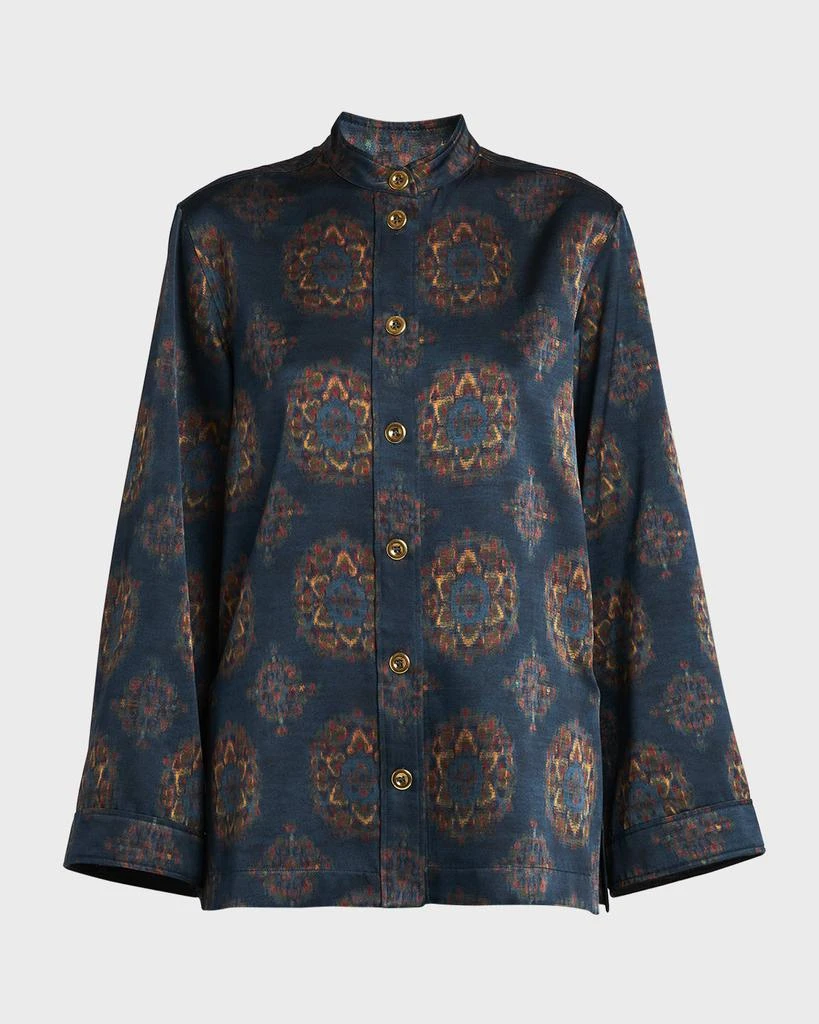 Loro Piana Cam Eloy Button-Front Rosette Print Blouse 2