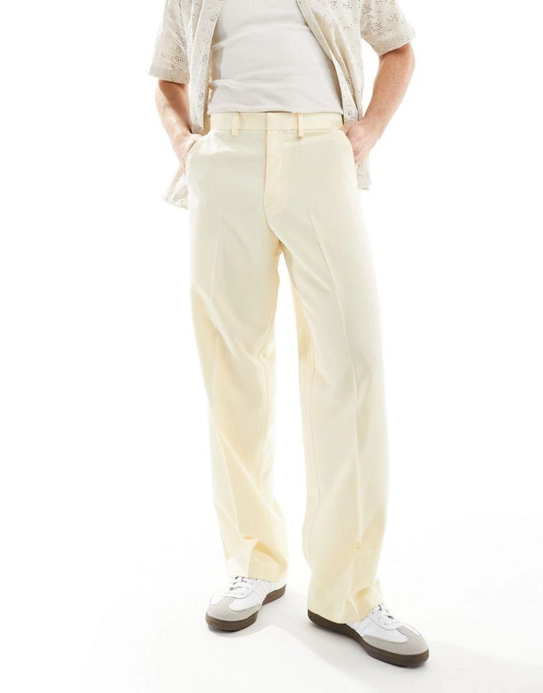 ASOS ASOS DESIGN smart wide leg trousers in dusty yellow 1