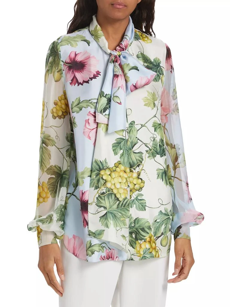 Oscar de la Renta Floral Silk Tieneck Blouse 2