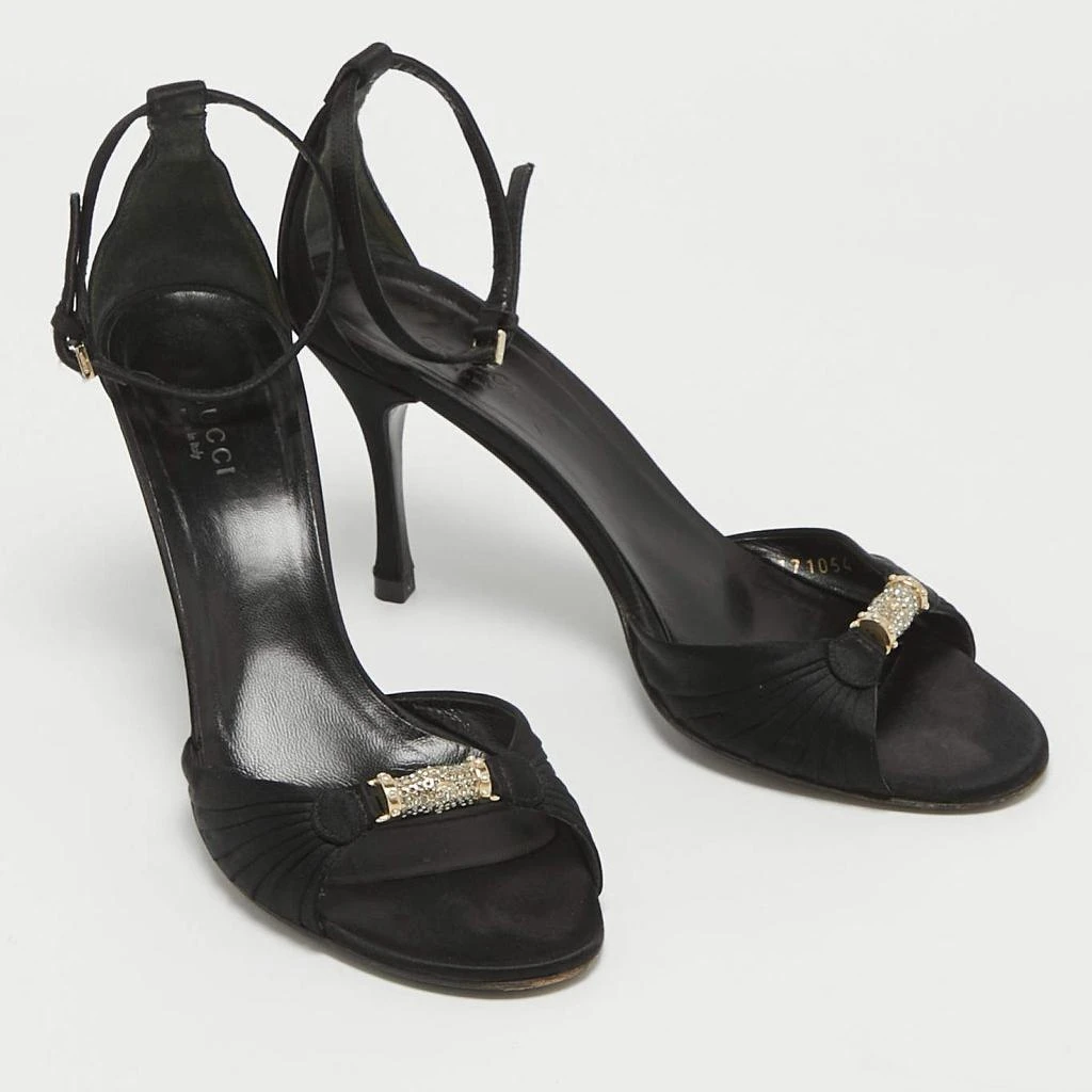 Gucci Gucci Black Satin Crystal Embellished Ankle Strap Sandals Size 38 4