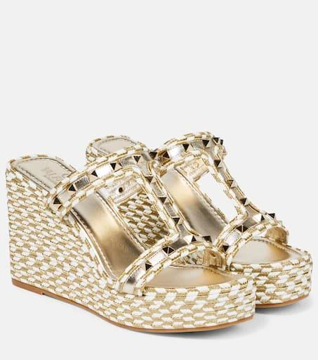 Valentino Rockstud woven wedge sandals 1
