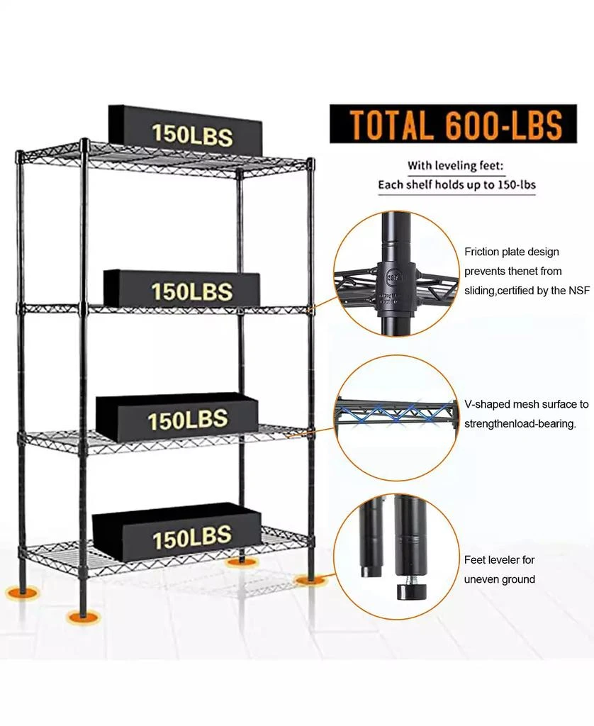 SUGIFT 4-Tier Steel Kitchen Storage Shelf Storage Pantry Organizer in Black 4
