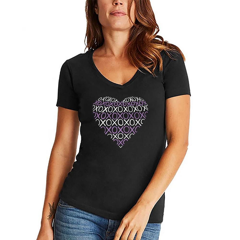 LA Pop Art Women's Word Art XOXO Heart V-Neck T-Shirt