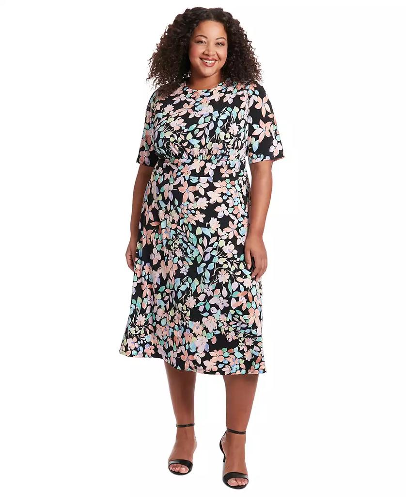 London Times Plus Size Jewel-Neck Short-Sleeve Dress