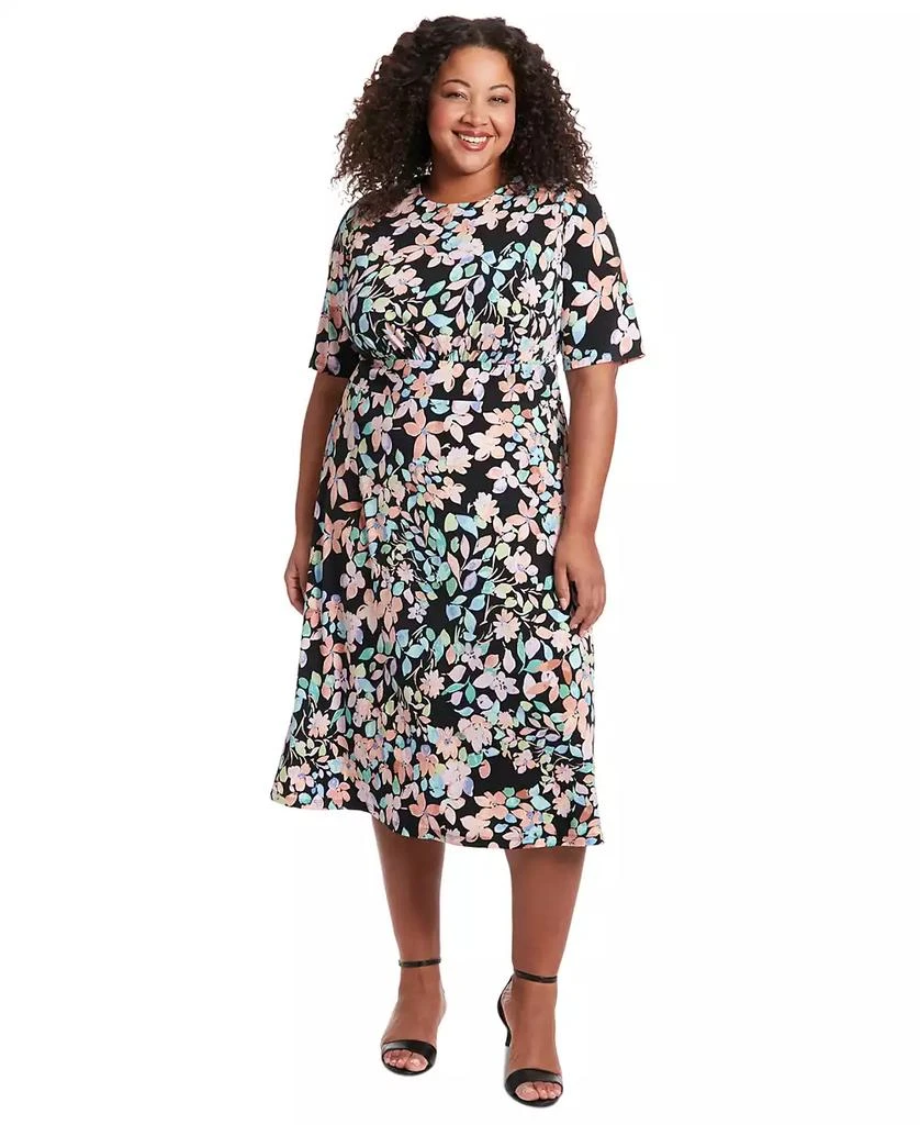 London Times Plus Size Jewel-Neck Short-Sleeve Dress 1