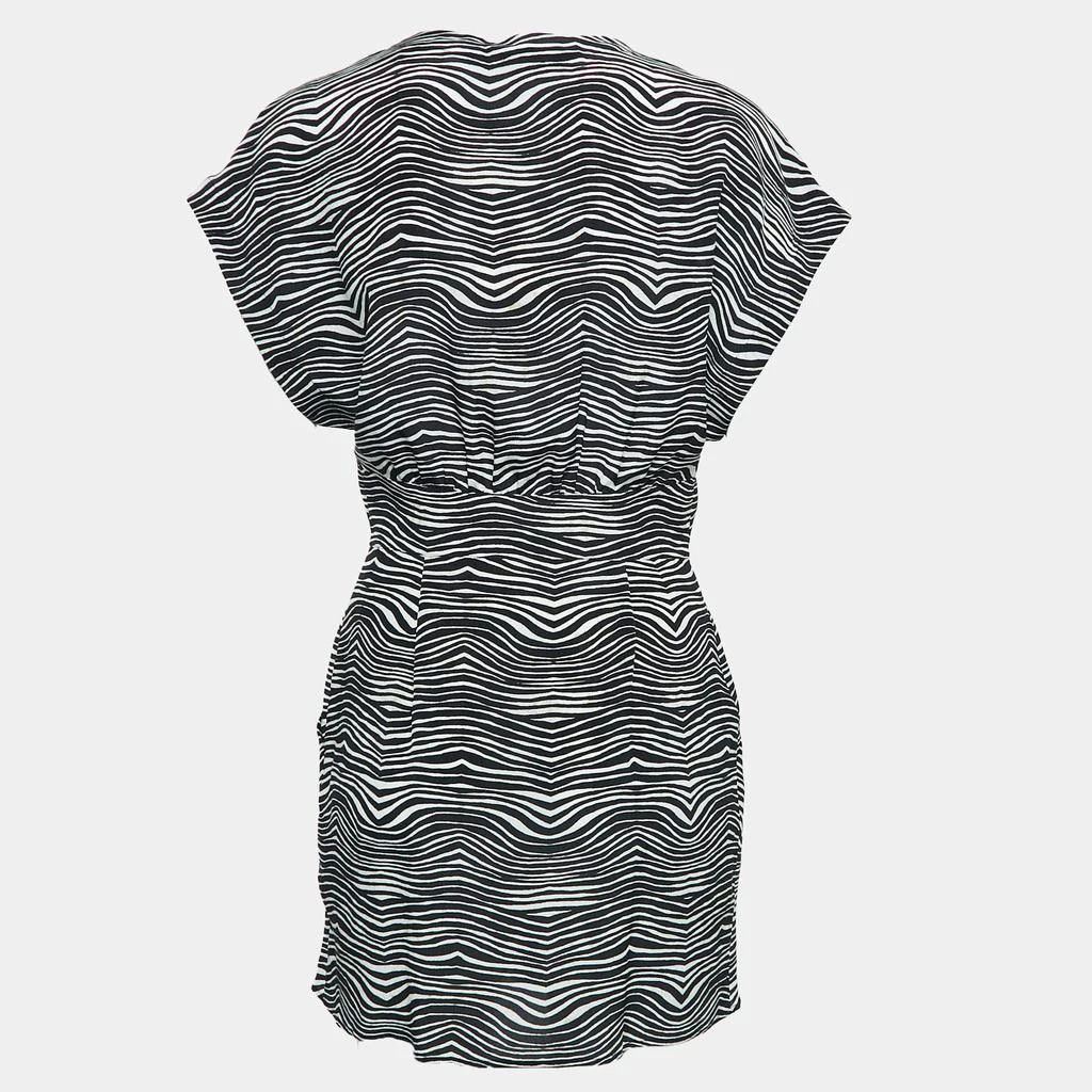 PIERRE BALMAIN Pierre Balmain Black/White Printed Silk Waist Tie-Up Detail Mini Dress M 2