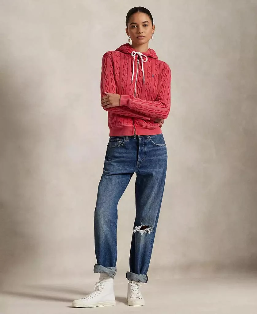 Ralph Lauren Women's Cable-Knit Cotton Full-Zip Hoodie Sweater 4