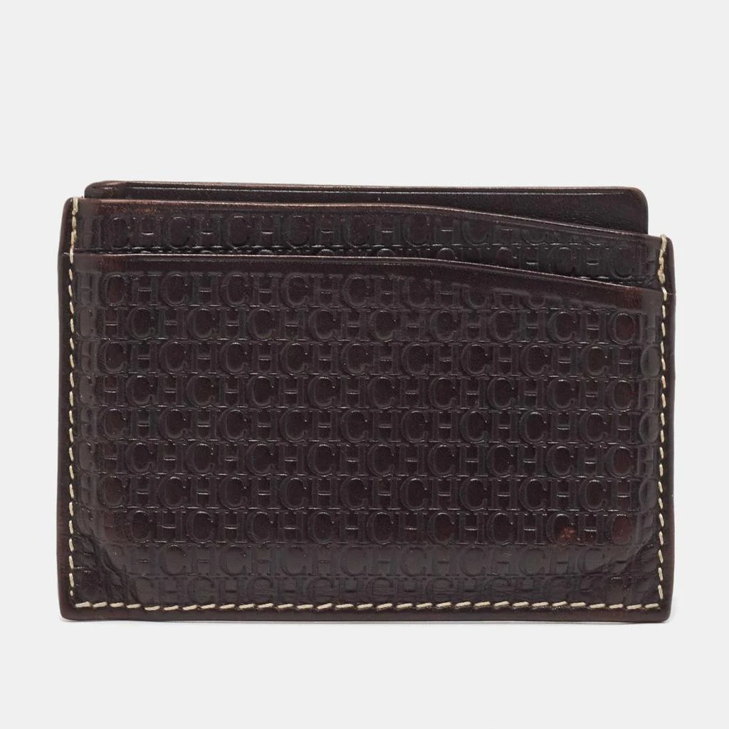 CH Carolina Herrera Dark Brown Monogram Leather Card Holder – On
