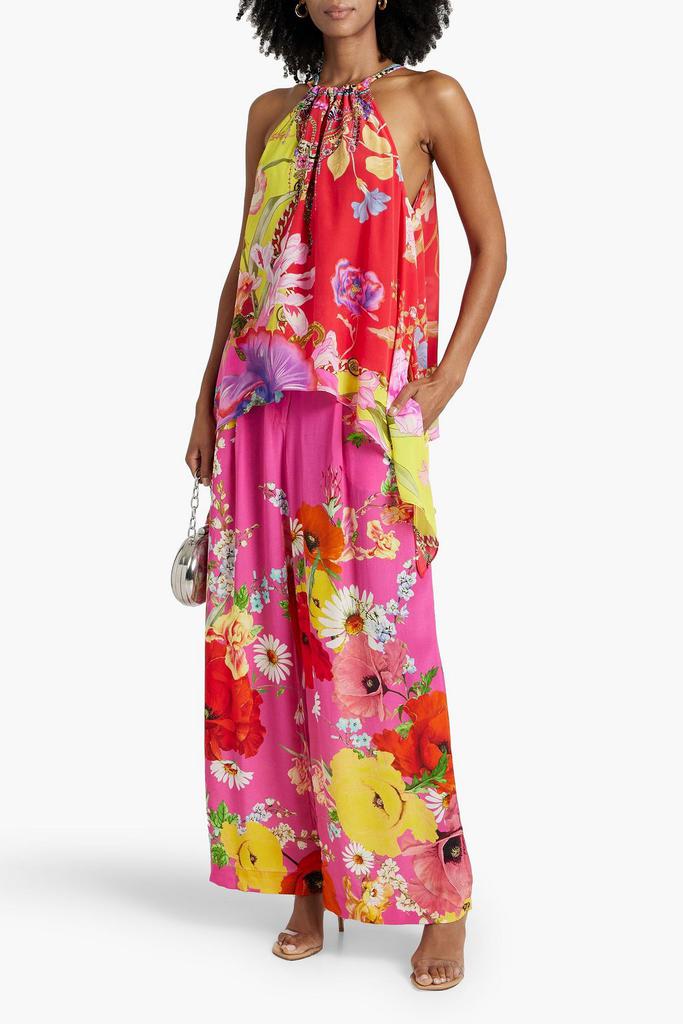Camilla Crystal-embellished printed silk crepe de chine top