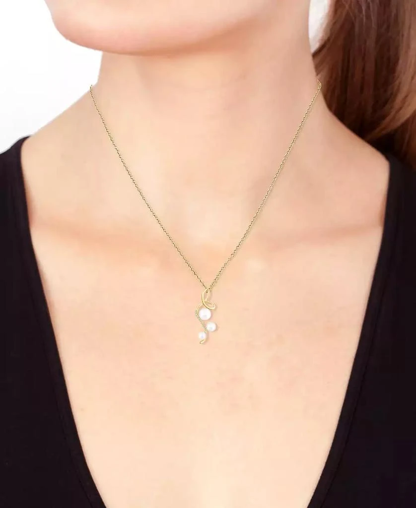 Effy EFFY® Cultured Freshwater Pearl (4 - 6-1/2mm) & Diamond (1/20 ct. t.w.) Triple Pearl Spiral 18" Pendant Necklace in 14k Gold 2