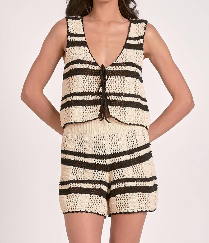 Elan Elan - Tie Front Striped Crochet Tank