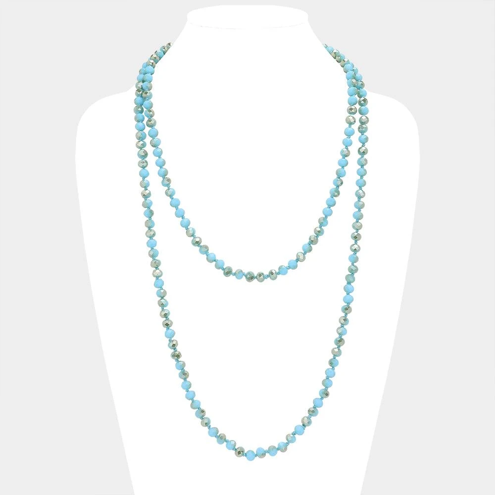 FASHNZFAB Faceted Beaded Long Necklace - Turquoise