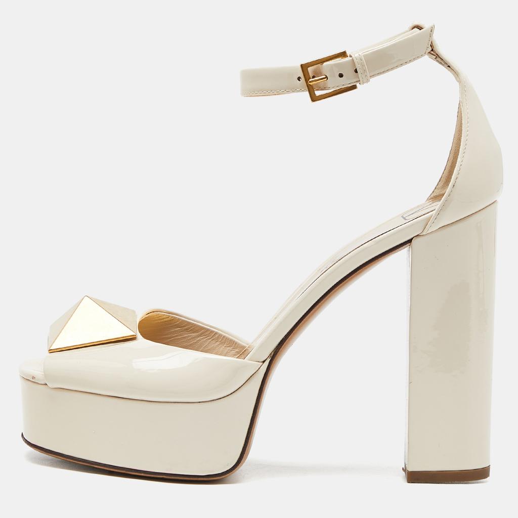 Valentino Valentino Cream Patent Leather Block Heel Sandals Size 37.5