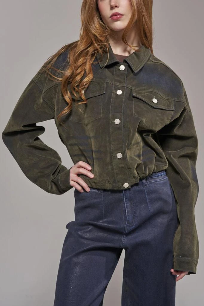 AZALEA WANG Sampson Olive Velvet Denim Jacket 1