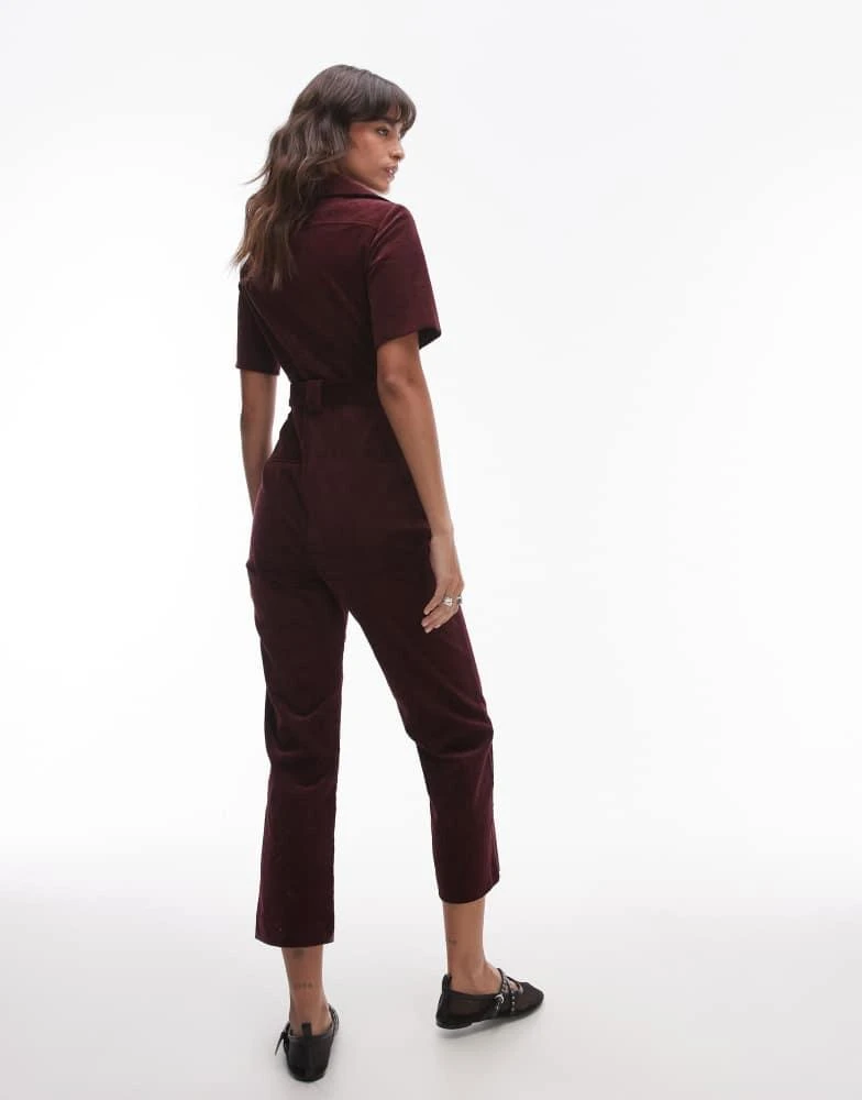 & Other Stories & Other Stories belted corduroy jumpsuit in burgundy 4
