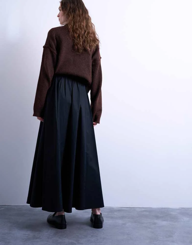 Topshop Topshop heavy twill full hem midi skirt in black 5