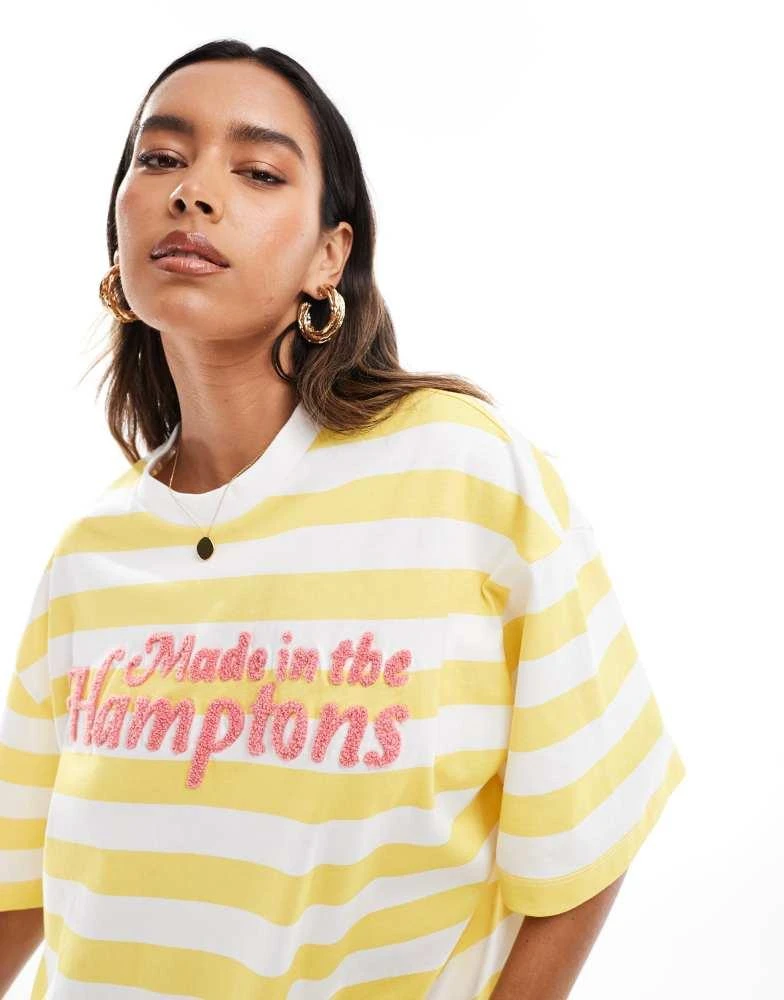ASOS ASOS DESIGN oversized t-shirt with hamptons graphic in yellow stripe 3