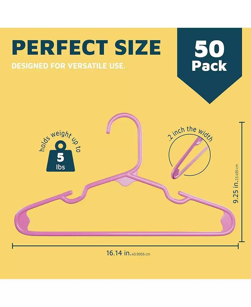 Lifemaster Kids Plastic Hangers, Pink, 11.6", with shoulder notches, space-saving, hold 5 lbs, ideal for baby, toddler 
kids  clothes, 50-pack. 2
