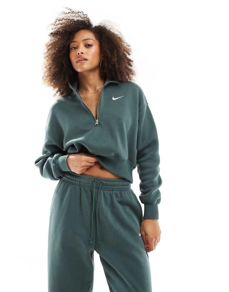 NIKE Nike Phoenix fleece cropped quarter zip sweatshirt in dark green 1