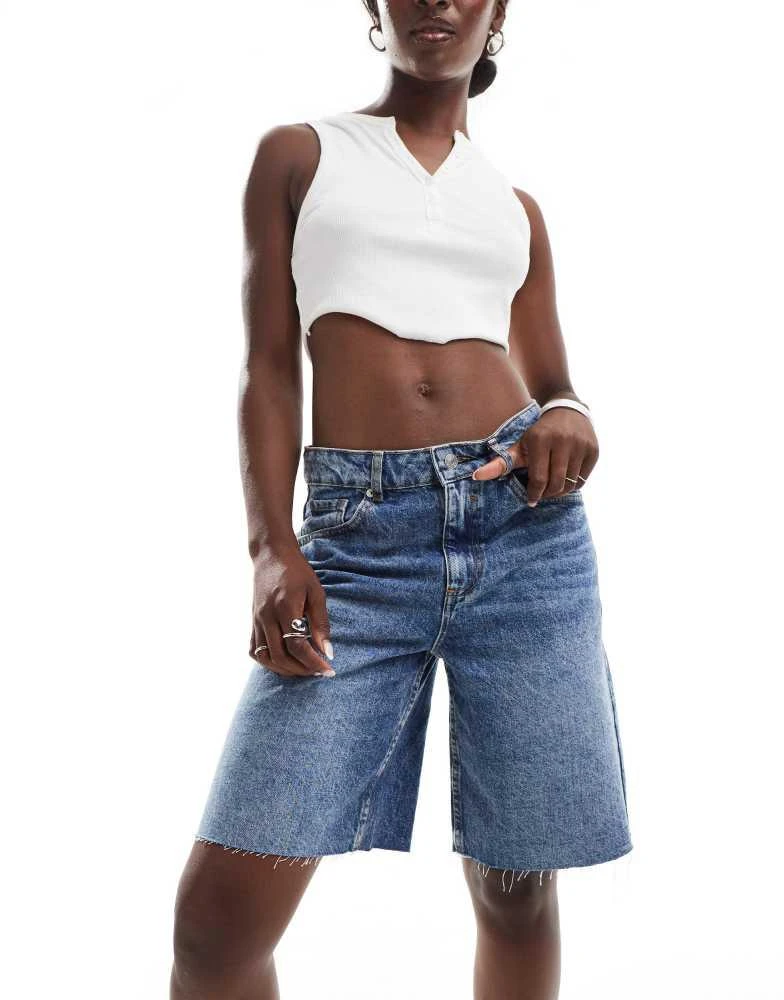 ASOS ASOS DESIGN denim bermuda short in dark mid blue 5