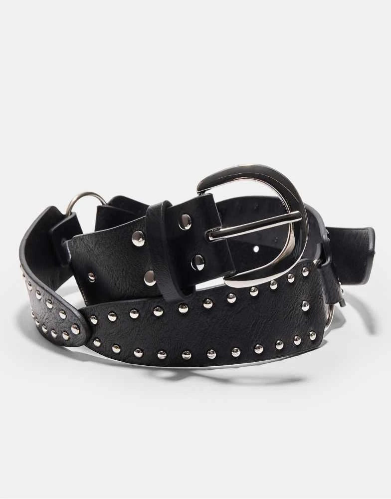 Stradivarius Stradivarius Belt with elongated stud pieces in black 3